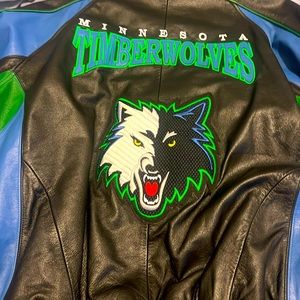 Leather timberwolves jacket